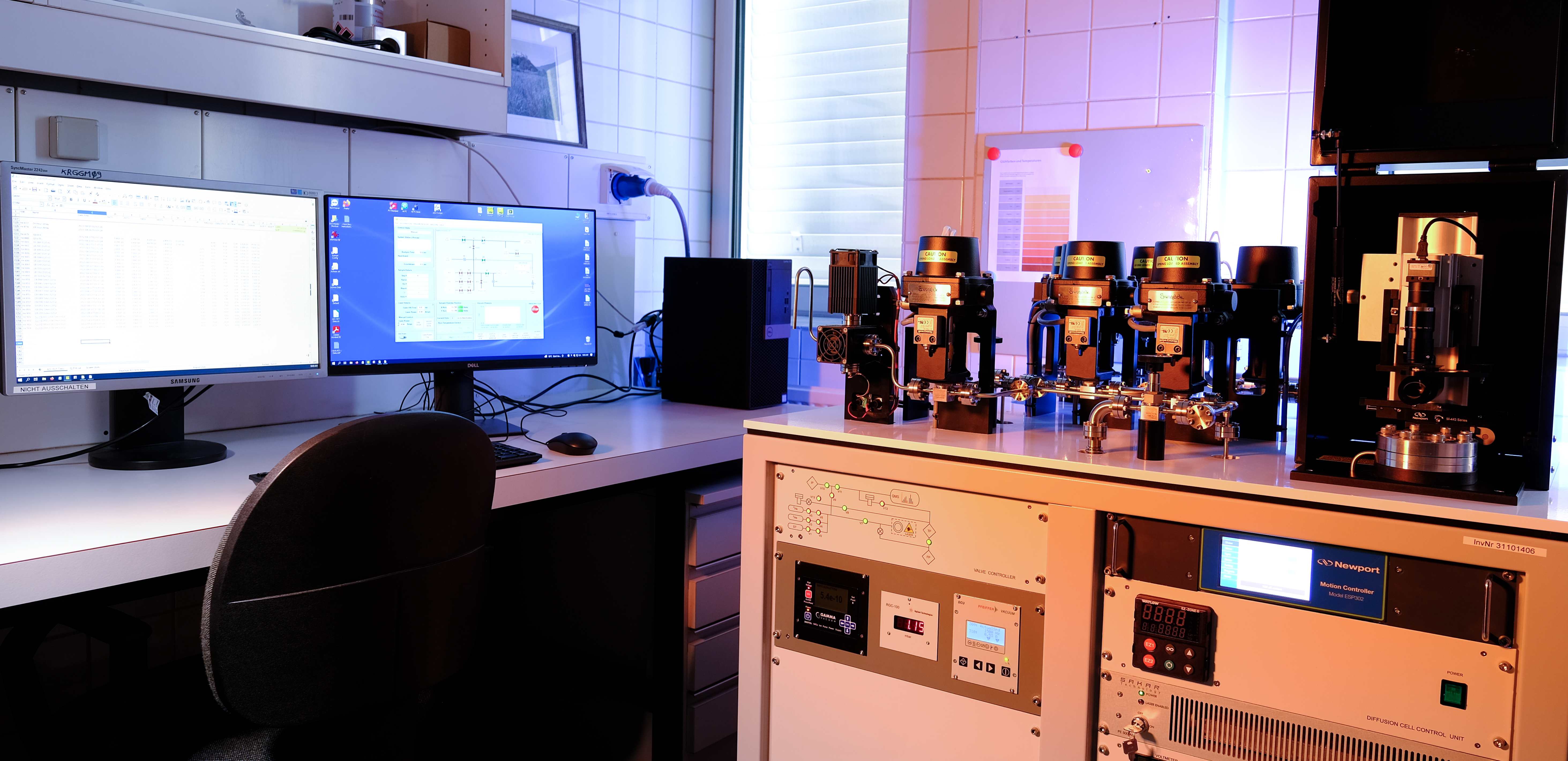 Alphachron laboratory workstation with dual monitors and control systems